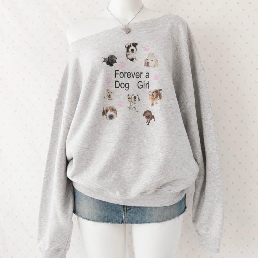 forever a dog girl off shoulder sweatshirt y2k saint pink